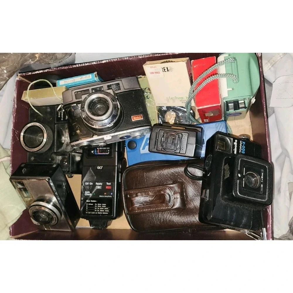 UNTESTED Mixed Lot Of Film Cameras Lens And Accessories Vintage Kodak